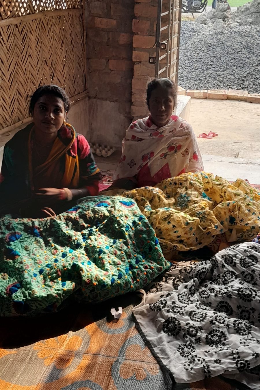 Rahima Bibi with her embroidery work